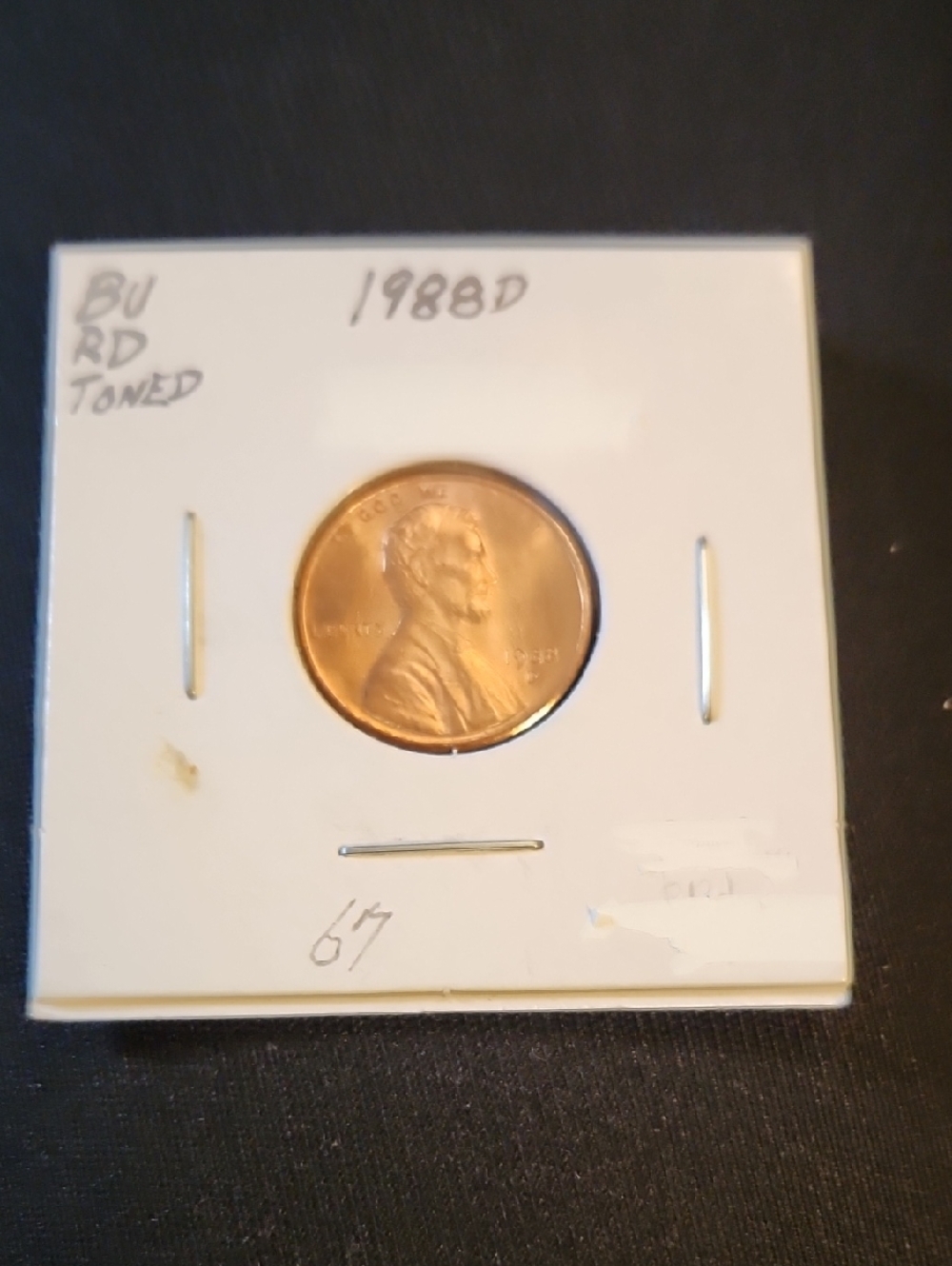 1988-D Lincoln Cent in 2x2 Holder - Brown Toned